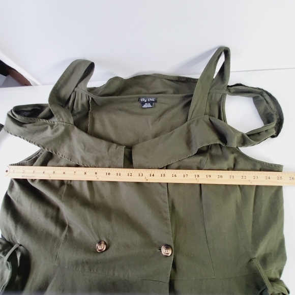 City Chic Linen Cotton Blazer Dress XXL/24 Olive Green Double-breasted Pockets - Picture 9 of 15